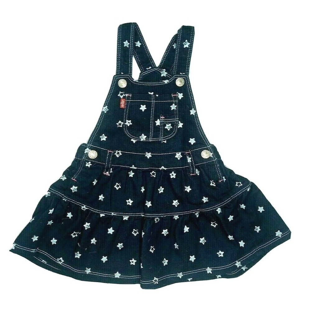 LEVI'S Baby Girl 18 Mos Star Jean Jumper Dress Overall Dark Denim Outfit EEUC